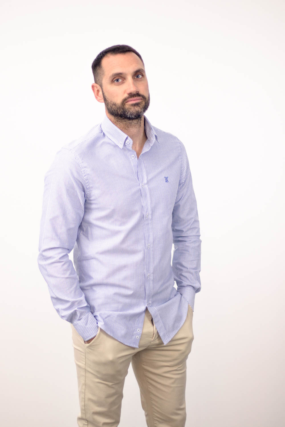 Camisa Oxford Rayas Azules 100% Algodón